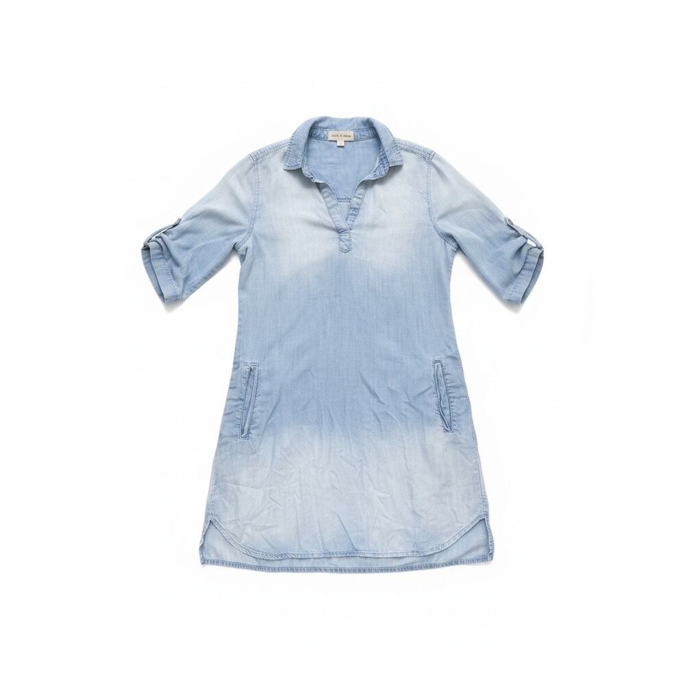 Cloth & Stone Tencel Chambray Shirt Dress Light Blue Roll Sleeve XS - Picture 2 of 7